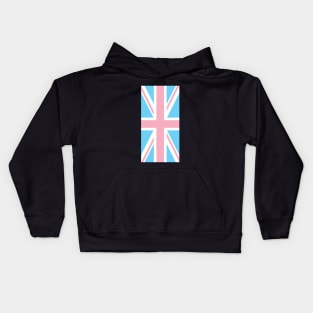 TRANSGENDER UK FLAG (UNION JACK) (alt-angle) - PALE BLUE, WHITE AND PINK TRANSGENDER FLAG Kids Hoodie